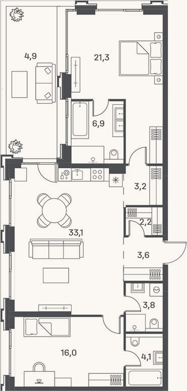 Планировка: 3-к, 94,2 м²