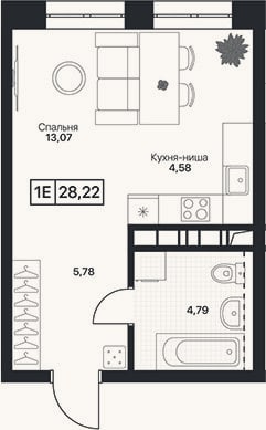 Планировка: Студия, 28,2 м²