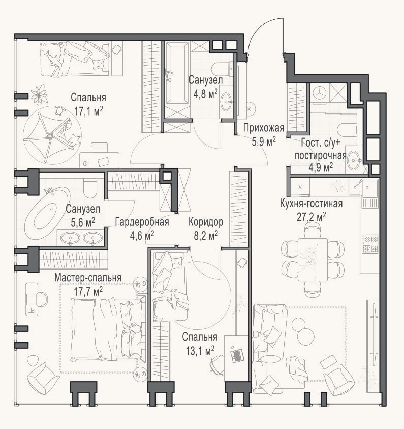 Планировка: 4+ к, 109 м²
