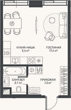 Планировка: Студия, 33,7 м²