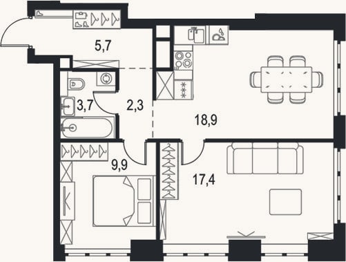 Планировка: 3-к, 57,9 м²