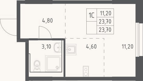 Планировка: Студия, 23,7 м²