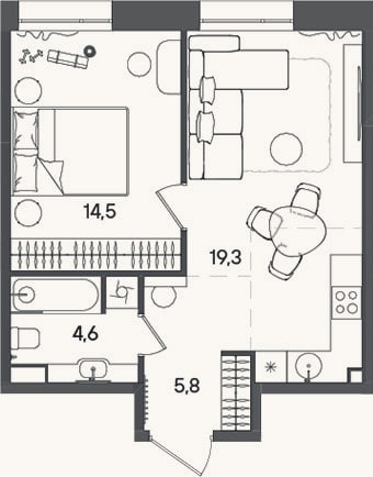 Планировка: 2-к, 44,2 м²