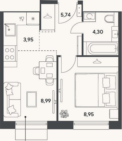 Планировка: 2-к, 31,9 м²