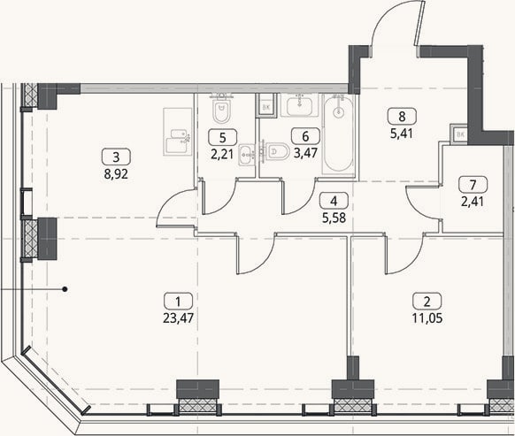 Планировка: 2-к, 62,5 м²
