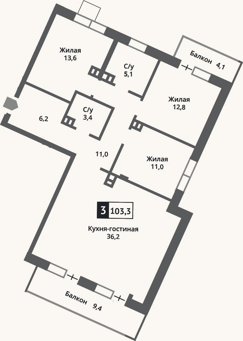 Планировка: 4+ к, 99,8 м²