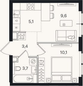 Планировка: 2-к, 31,9 м²