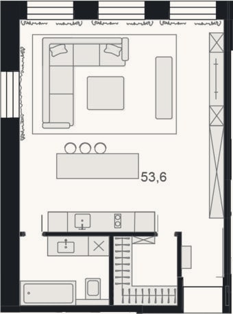 Планировка: Своб. план., 53,7 м²