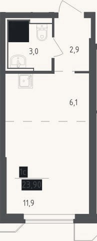 Планировка: Студия, 23,9 м²