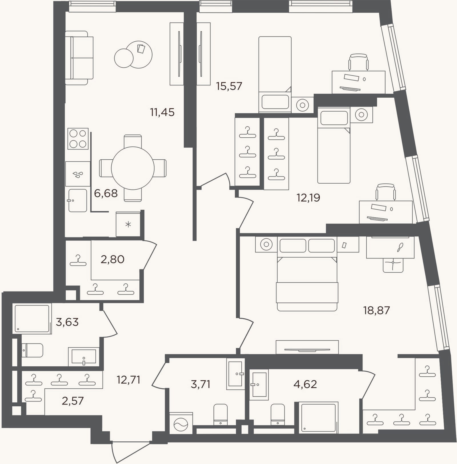 Планировка: 4+ к, 94,8 м²
