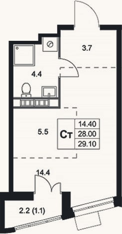 Планировка: Студия, 27,9 м²