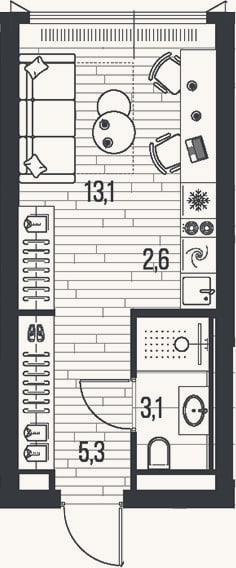 Планировка: Студия, 24,1 м²
