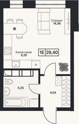 Планировка: Студия, 29,4 м²