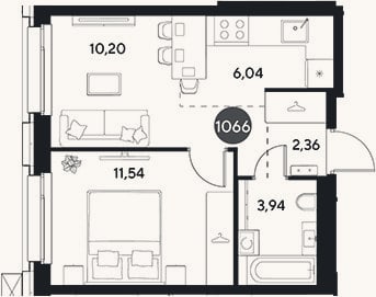 Планировка: 2-к, 34,1 м²