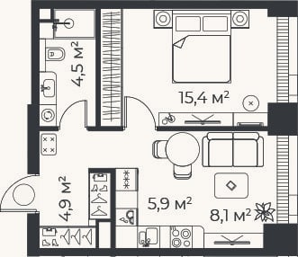 Планировка: 2-к, 39,4 м²