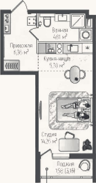 Планировка: Студия, 30,5 м²