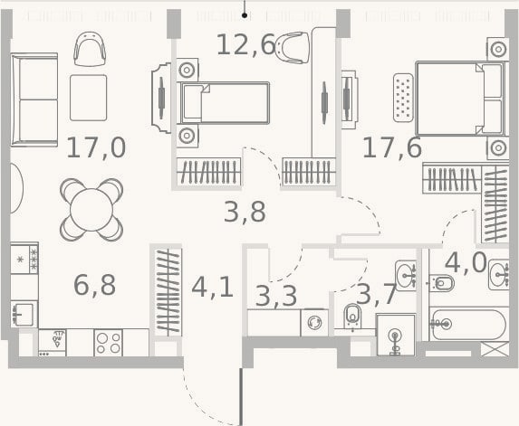 Планировка: 3-к, 72,9 м²