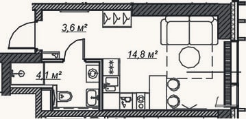 Планировка: Студия, 22,5 м²
