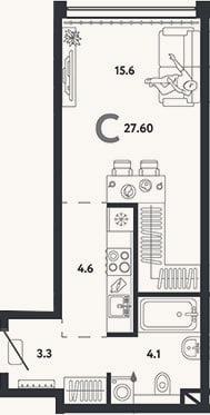 Планировка: Студия, 27,6 м²