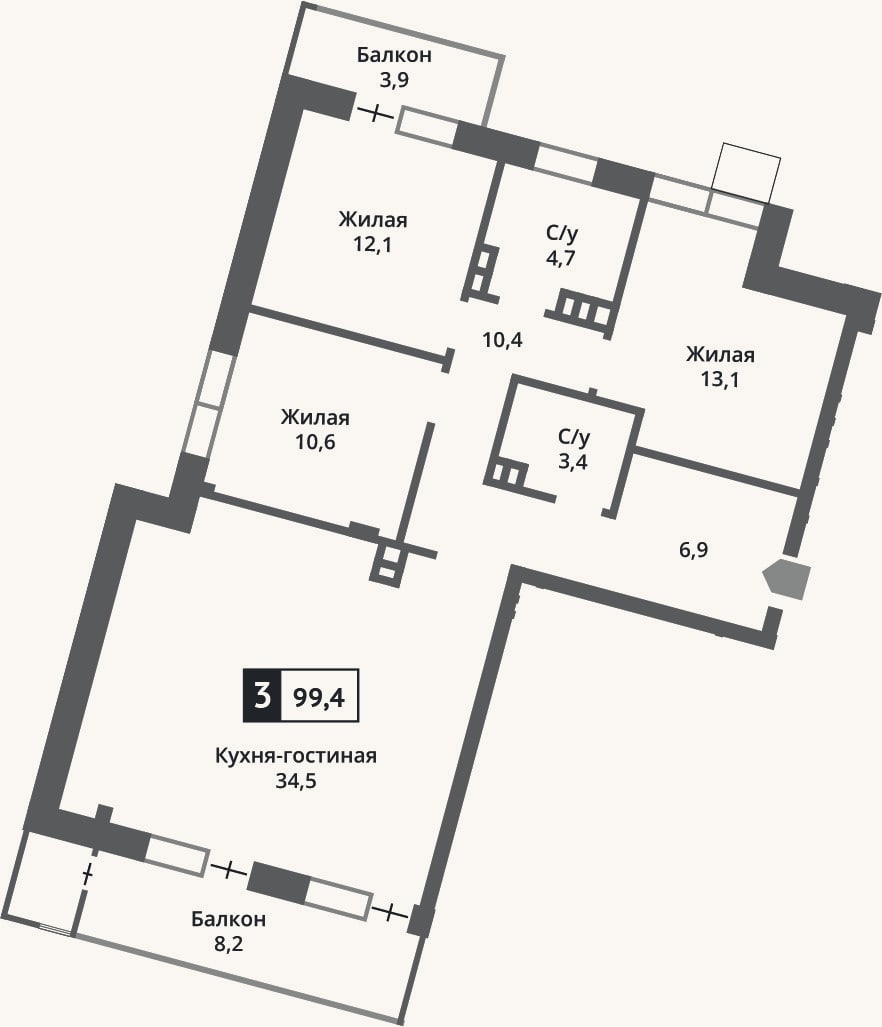 Планировка: 4+ к, 95,8 м²