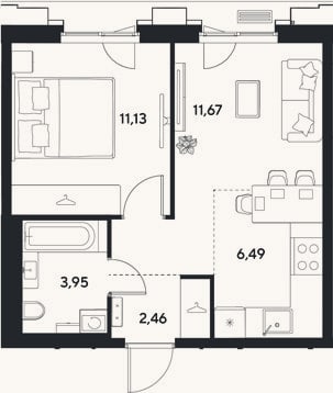 Планировка: 2-к, 35,7 м²
