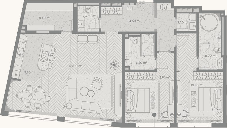 Планировка: 2-к, 138,5 м²