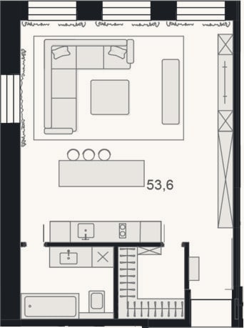Планировка: Своб. план., 53,7 м²