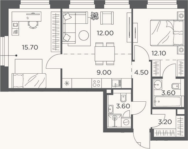 Планировка: 3-к, 63,7 м²