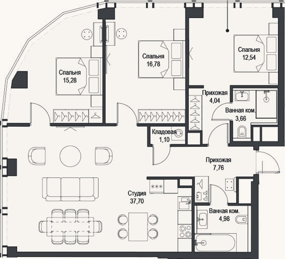 Планировка: 4+ к, 103,8 м²
