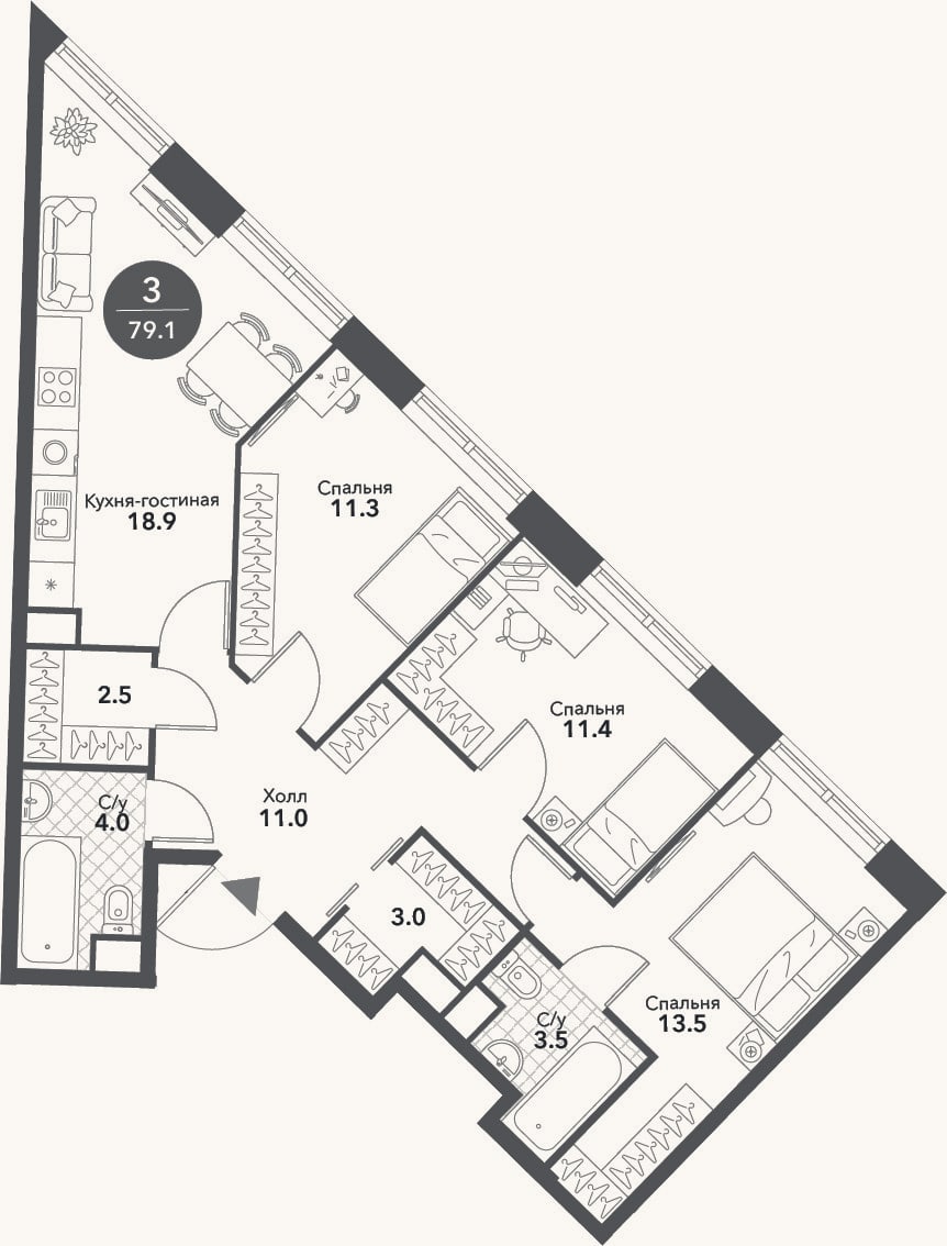 Планировка: 4+ к, 79,1 м²