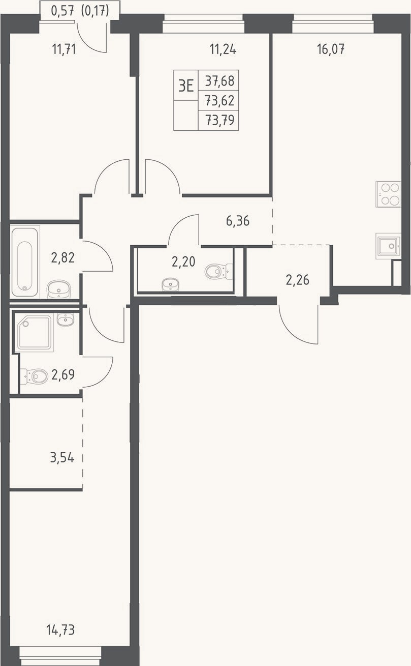 Планировка: 4+ к, 73,6 м²