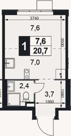 Планировка: Студия, 20,7 м²