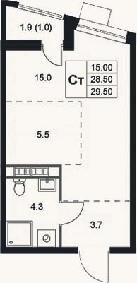 Планировка: Студия, 28,5 м²