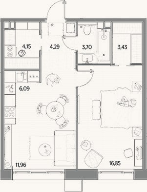 Планировка: 2-к, 50,5 м²