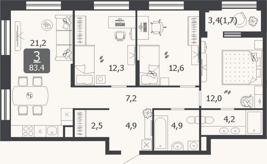 Планировка: 4+ к, 81,7 м²