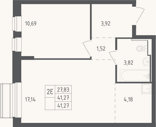 Планировка: 2-к, 41,3 м²