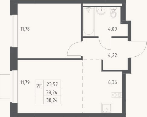 Планировка: 2-к, 38,2 м²