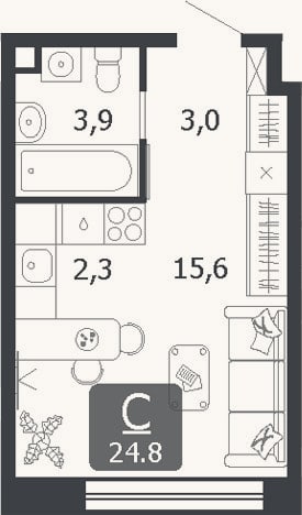 Планировка: Студия, 24,8 м²