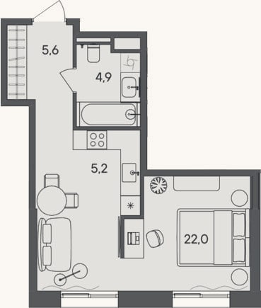 Планировка: Студия, 37,7 м²
