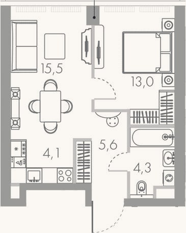 Планировка: 2-к, 42,5 м²