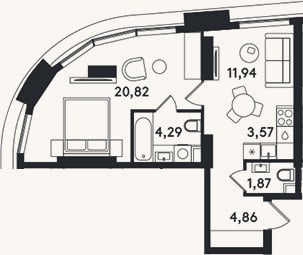 Планировка: 2-к, 47,4 м²