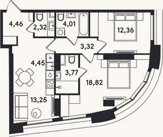 Планировка: 3-к, 66,8 м²