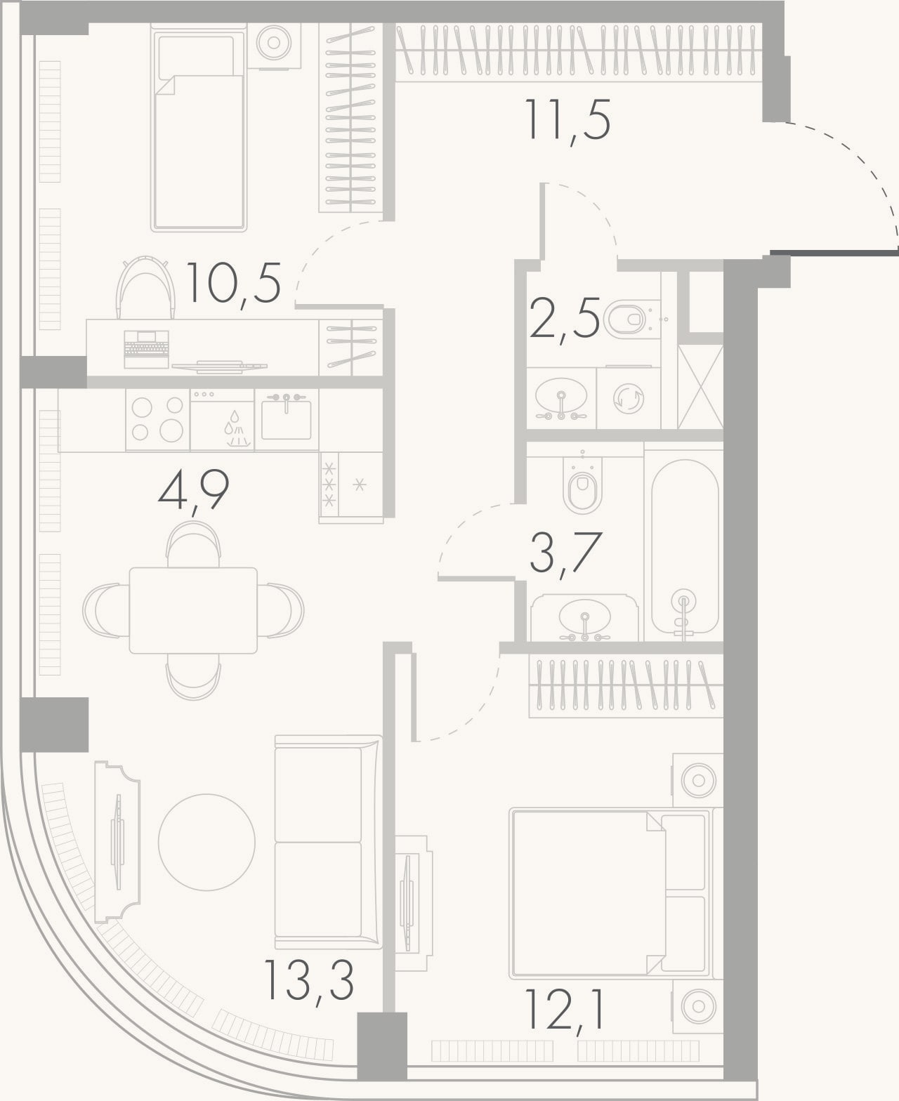 Планировка: 3-к, 56,5 м²