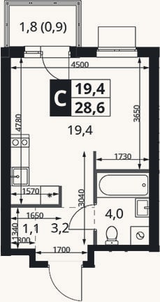 Планировка: Студия, 27,7 м²