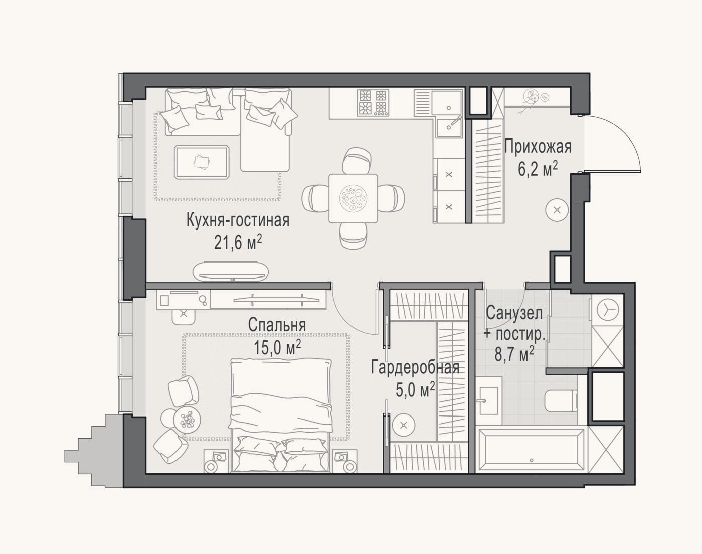 Планировка: 2-к, 56,3 м²