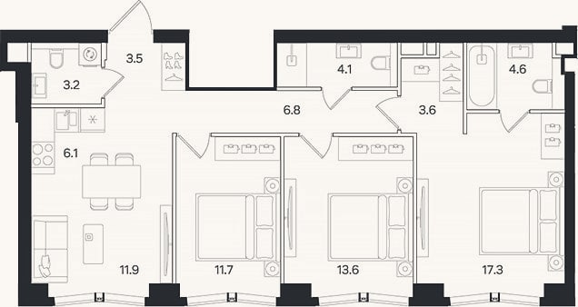 Планировка: 4+ к, 86,4 м²