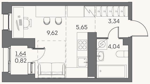 Планировка: Студия, 22,7 м²
