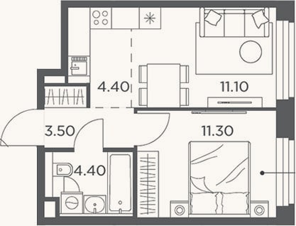 Планировка: 2-к, 34,7 м²