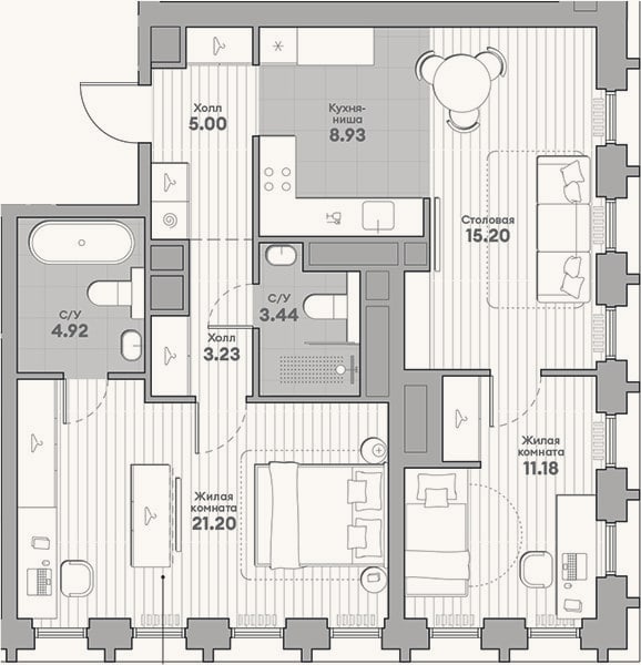 Планировка: 3-к, 73,1 м²