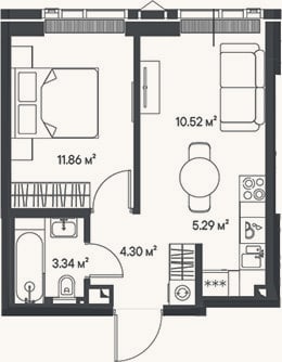 Планировка: 2-к, 35,3 м²